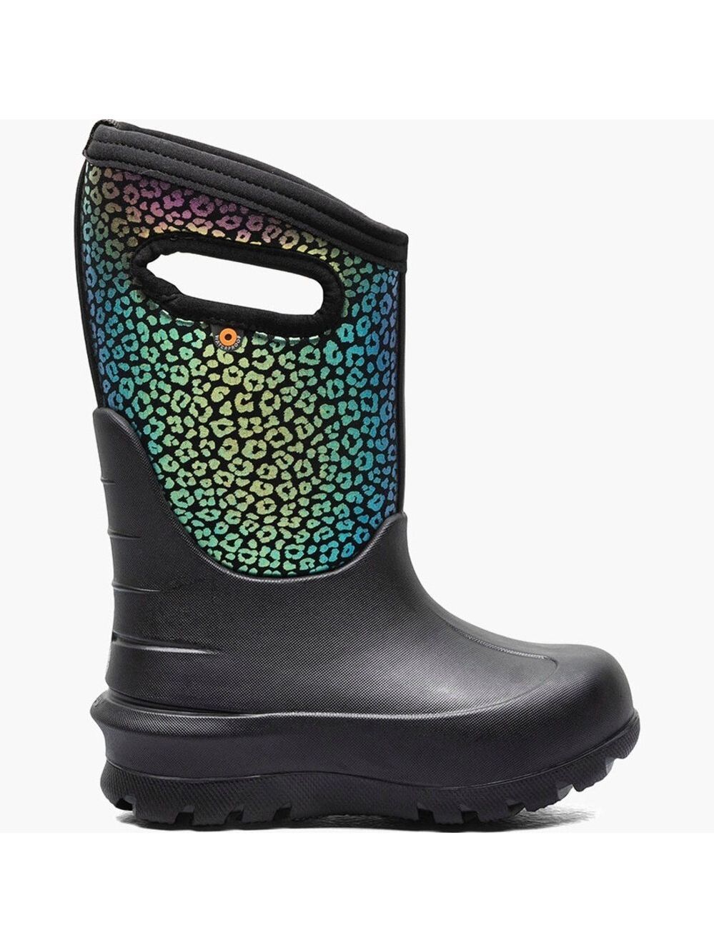 Bogs Kids' Black and Rainbow Leopard Boots